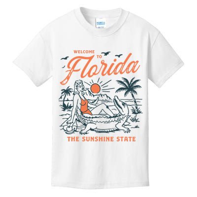 Welcome To Florida Funny Vintage Gator Beach Sunshine State Kids T-Shirt