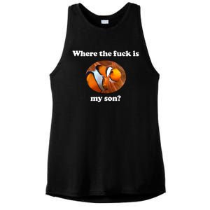 Where The Fuck Is My Son Funny Clownfish Ladies PosiCharge Tri-Blend Wicking Tank