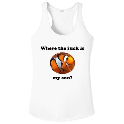 Where The Fuck Is My Son? Funny Ladies PosiCharge Competitor Racerback Tank