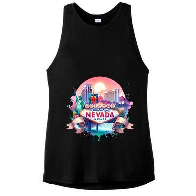 Welcome To Fabulous Nevada Las Vegas Water Color Logo Ladies PosiCharge Tri-Blend Wicking Tank