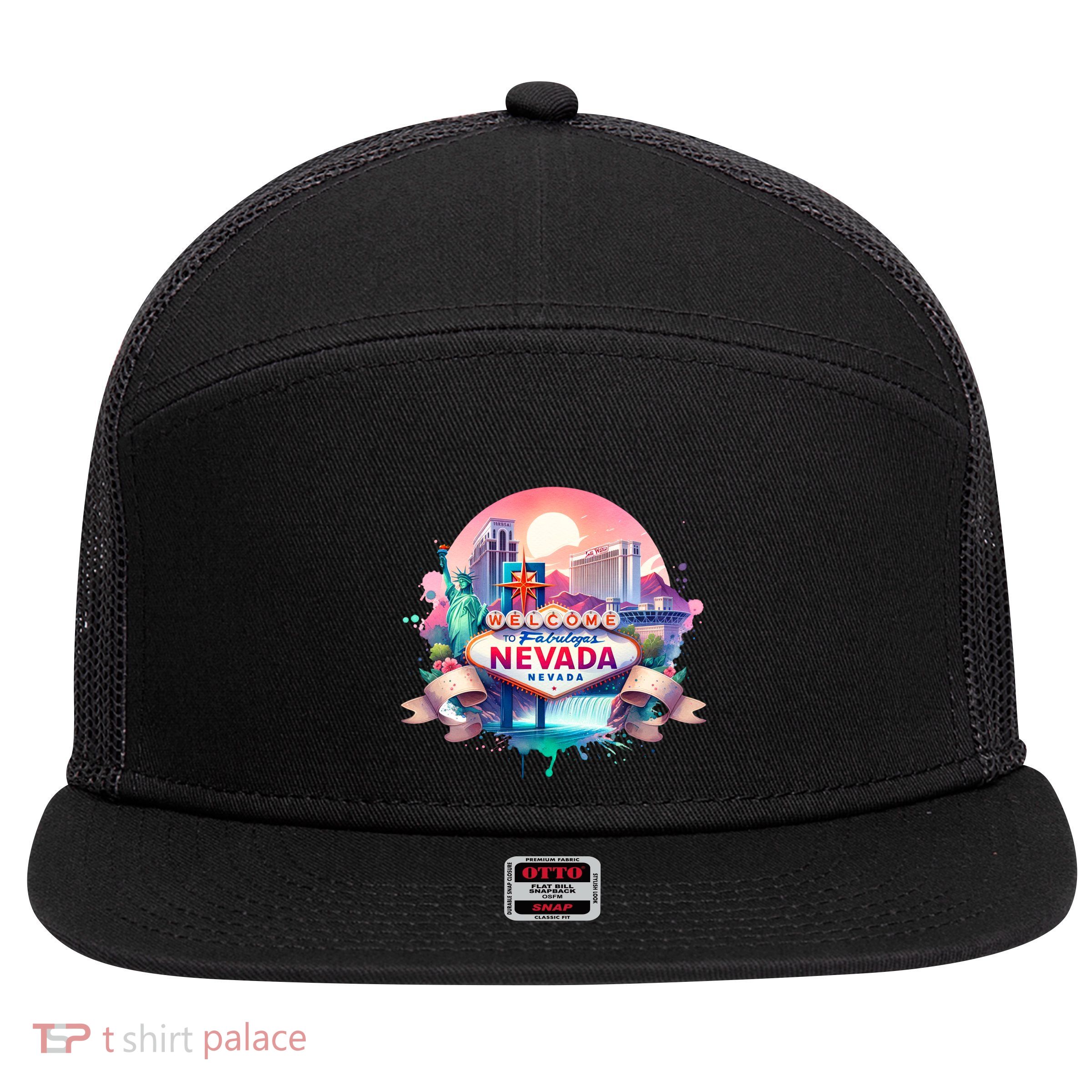 Welcome To Fabulous Nevada Las Vegas Water Color Logo 7 Panel Mesh Trucker Snapback Hat