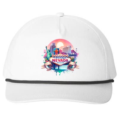 Welcome To Fabulous Nevada Las Vegas Water Color Logo Snapback Five-Panel Rope Hat