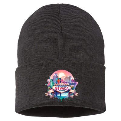 Welcome To Fabulous Nevada Las Vegas Water Color Logo Sustainable Knit Beanie