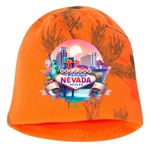 Welcome To Fabulous Nevada Las Vegas Water Color Logo Kati - Camo Knit Beanie