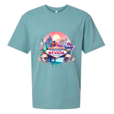 Welcome To Fabulous Nevada Las Vegas Water Color Logo Sueded Cloud Jersey T-Shirt