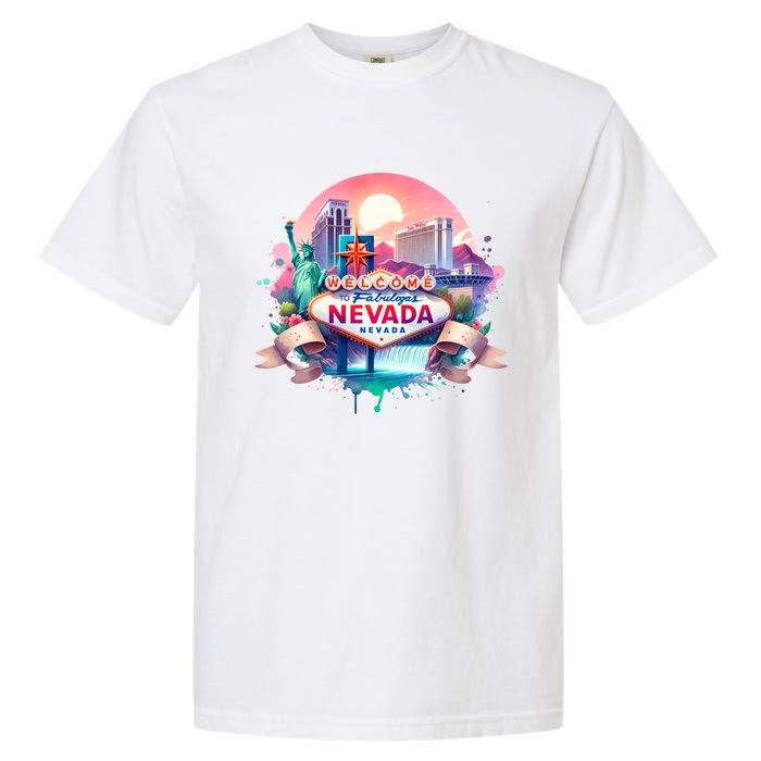 Welcome To Fabulous Nevada Las Vegas Water Color Logo Garment-Dyed Heavyweight T-Shirt