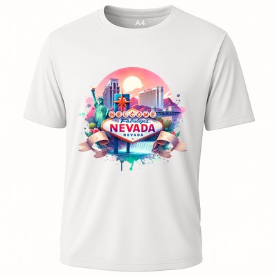 Welcome To Fabulous Nevada Las Vegas Water Color Logo Performance Shirt