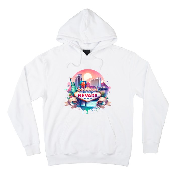 Welcome To Fabulous Nevada Las Vegas Water Color Logo Hoodie