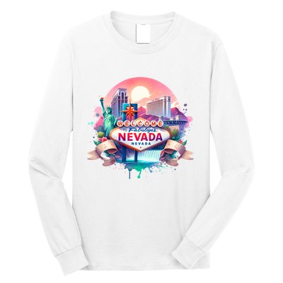 Welcome To Fabulous Nevada Las Vegas Water Color Logo Long Sleeve Shirt