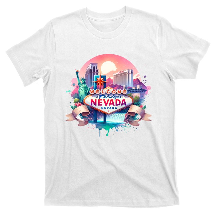 Welcome To Fabulous Nevada Las Vegas Water Color Logo T-Shirt