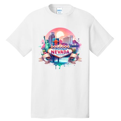 Welcome To Fabulous Nevada Las Vegas Water Color Logo Tall T-Shirt