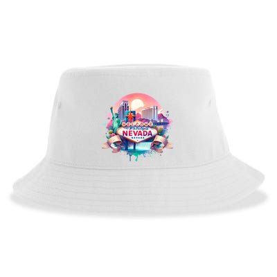 Welcome To Fabulous Nevada Las Vegas Water Color Logo Sustainable Bucket Hat