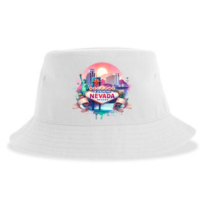 Welcome To Fabulous Nevada Las Vegas Water Color Logo Sustainable Bucket Hat