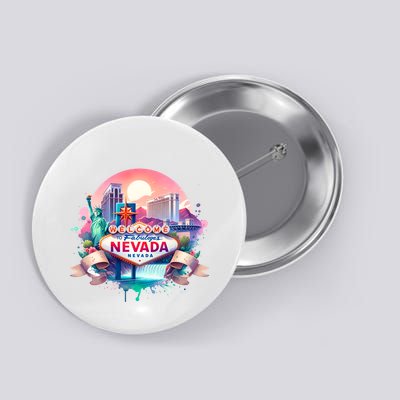 Welcome To Fabulous Nevada Las Vegas Water Color Logo Button