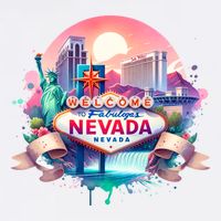 Welcome To Fabulous Nevada Las Vegas Water Color Logo Button
