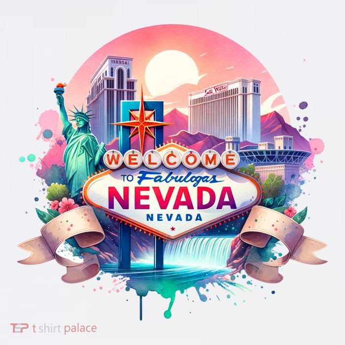 Welcome To Fabulous Nevada Las Vegas Water Color Logo Flatbill Hat