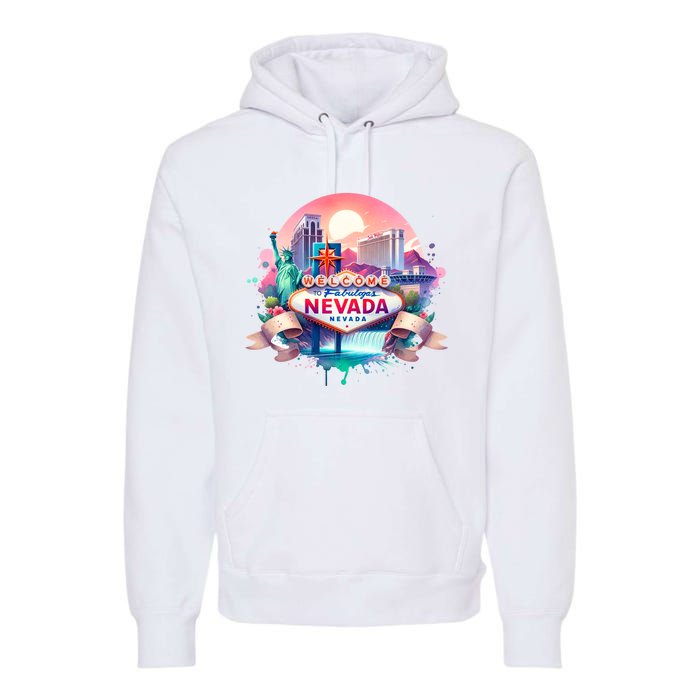 Welcome To Fabulous Nevada Las Vegas Water Color Logo Premium Hoodie