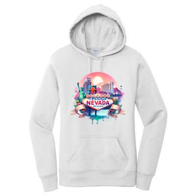 Welcome To Fabulous Nevada Las Vegas Water Color Logo Women's Pullover Hoodie