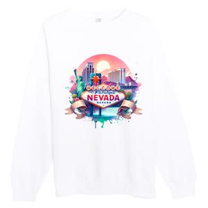 Welcome To Fabulous Nevada Las Vegas Water Color Logo Premium Crewneck Sweatshirt