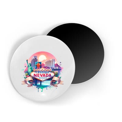 Welcome To Fabulous Nevada Las Vegas Water Color Logo Magnet
