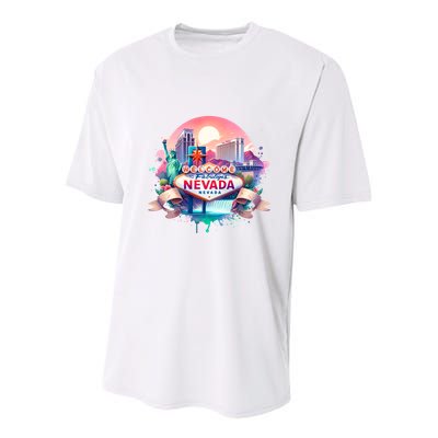 Welcome To Fabulous Nevada Las Vegas Water Color Logo Youth Performance Sprint T-Shirt