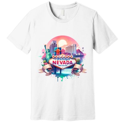 Welcome To Fabulous Nevada Las Vegas Water Color Logo Premium T-Shirt