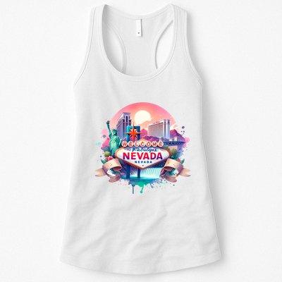 Welcome To Fabulous Nevada Las Vegas Water Color Logo Womens Tank Top