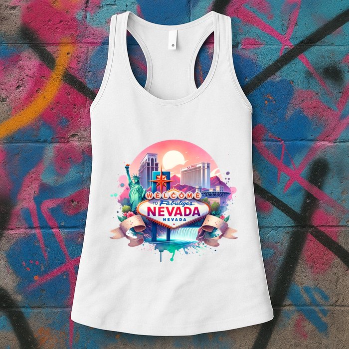 Welcome To Fabulous Nevada Las Vegas Water Color Logo Womens Tank Top