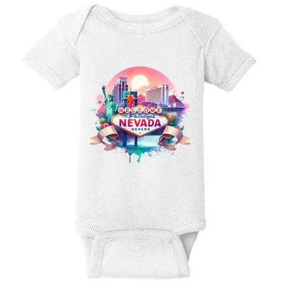 Welcome To Fabulous Nevada Las Vegas Water Color Logo Baby Bodysuit
