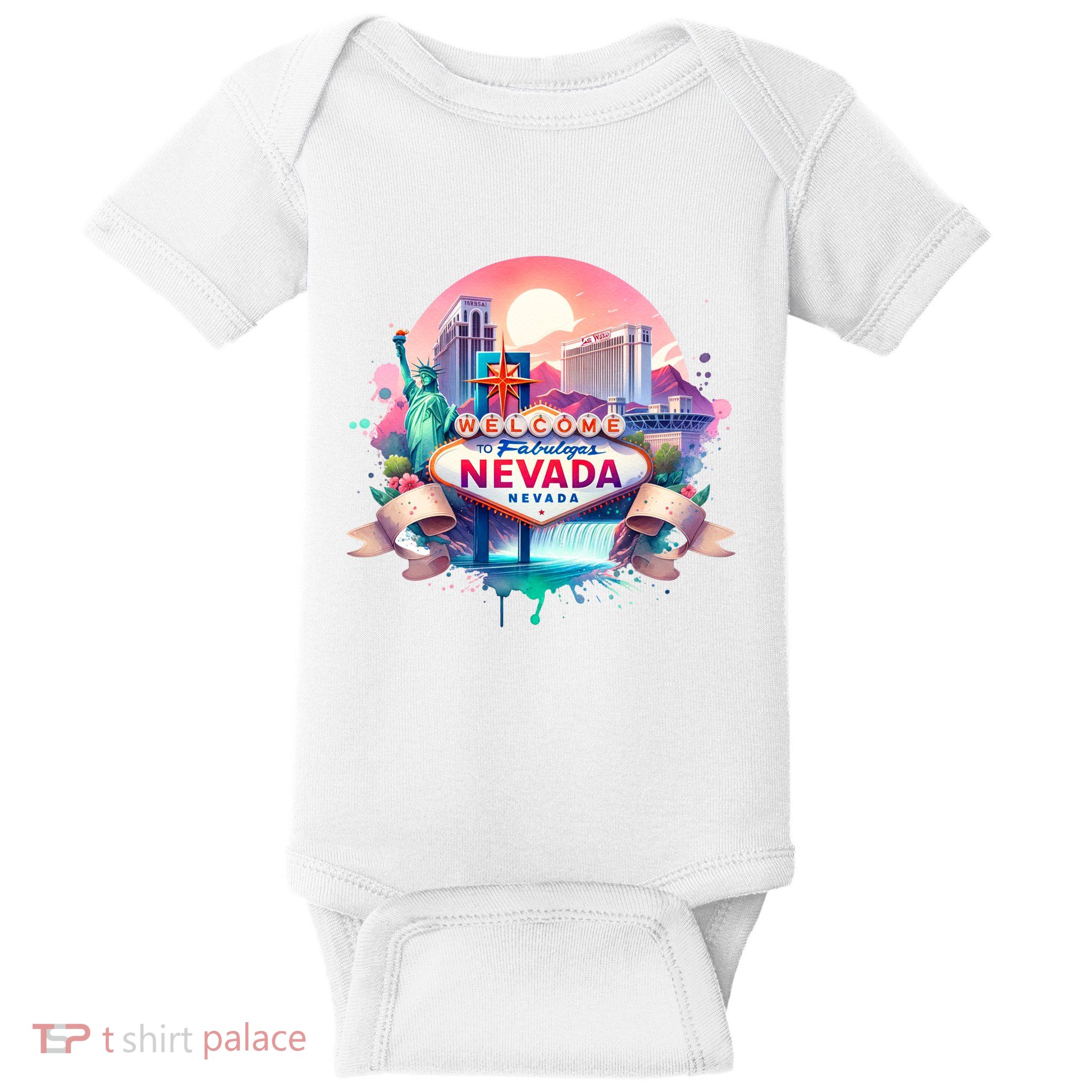 Welcome To Fabulous Nevada Las Vegas Water Color Logo Baby Bodysuit