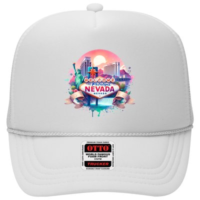 Welcome To Fabulous Nevada Las Vegas Water Color Logo Trucker Hat