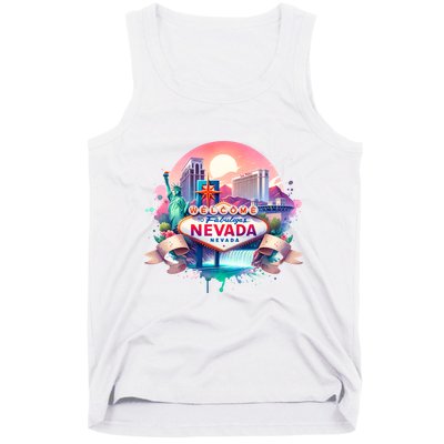 Welcome To Fabulous Nevada Las Vegas Water Color Logo Tank Top