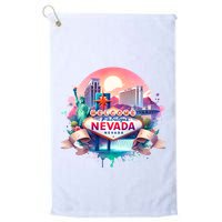 Welcome To Fabulous Nevada Las Vegas Water Color Logo Golf Towel