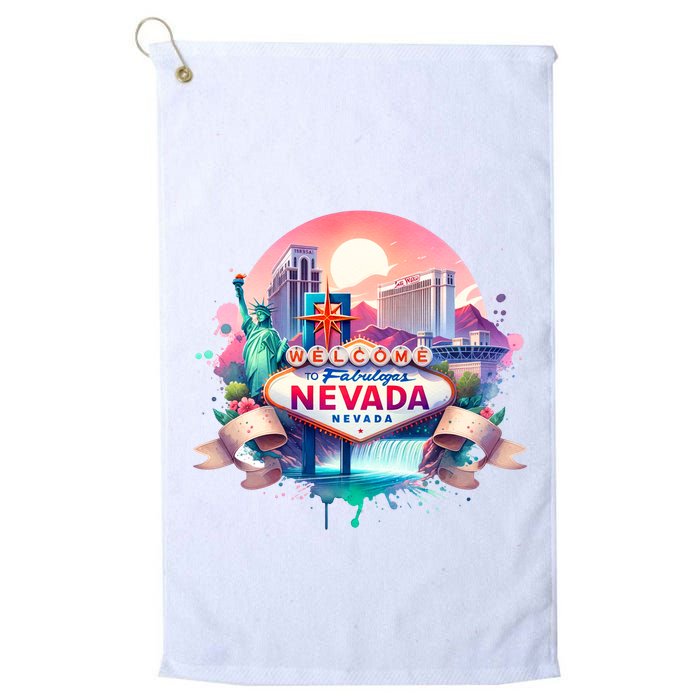 Welcome To Fabulous Nevada Las Vegas Water Color Logo Golf Towel