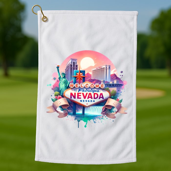 Welcome To Fabulous Nevada Las Vegas Water Color Logo Golf Towel