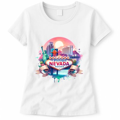 Welcome To Fabulous Nevada Las Vegas Water Color Logo Womens T-Shirt