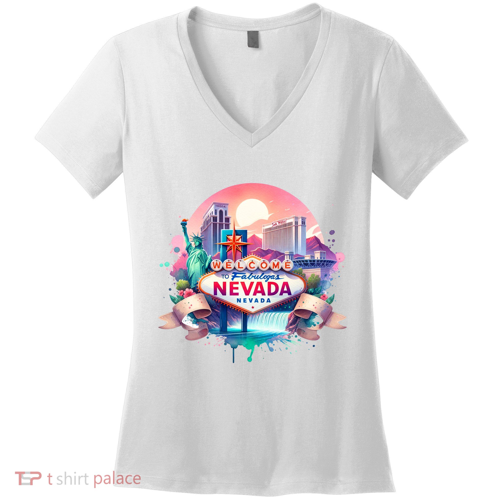 Welcome To Fabulous Nevada Las Vegas Water Color Logo Women's V-Neck T-Shirt