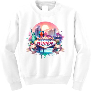 Welcome To Fabulous Nevada Las Vegas Water Color Logo Kids Sweatshirt