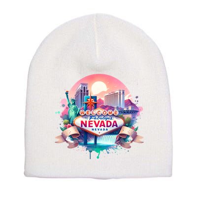 Welcome To Fabulous Nevada Las Vegas Water Color Logo Short Acrylic Beanie