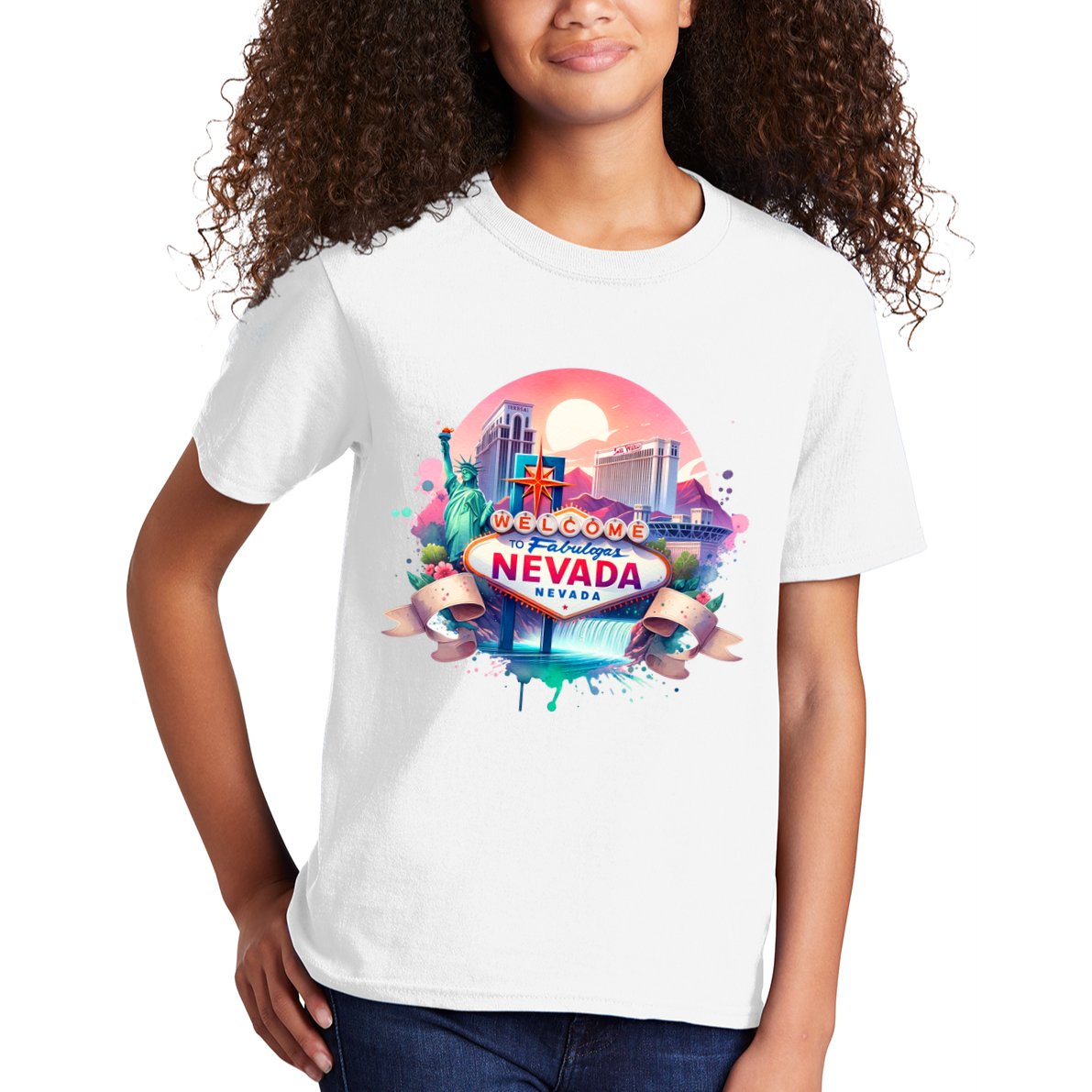Welcome To Fabulous Nevada Las Vegas Water Color Logo Kids T-Shirt