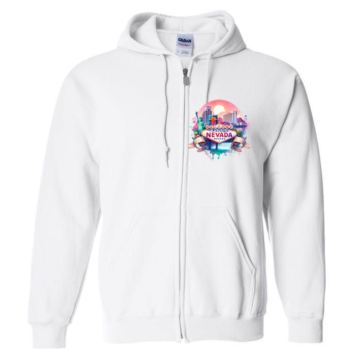 Welcome To Fabulous Nevada Las Vegas Water Color Logo Full Zip Hoodie