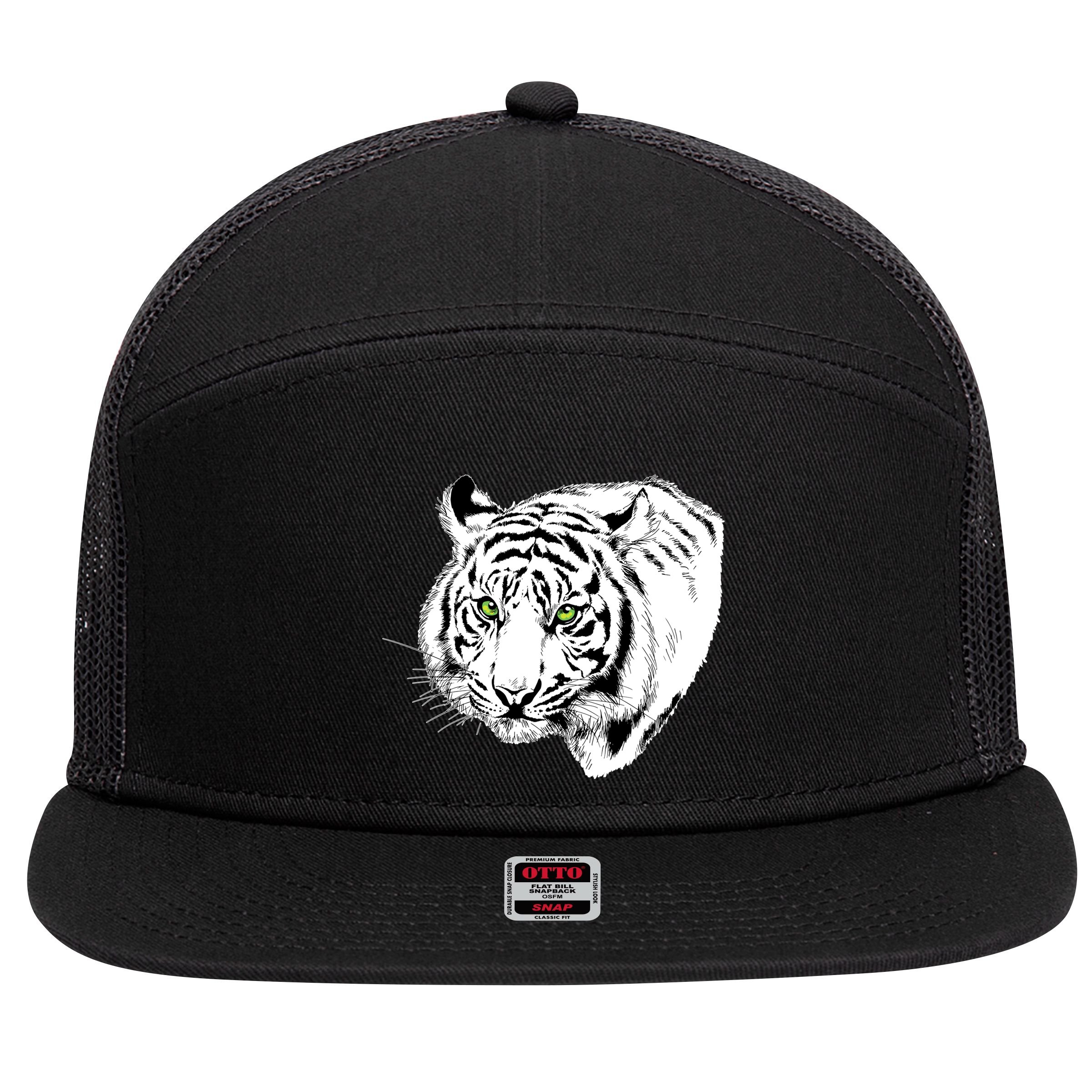 White Tiger Face 7 Panel Mesh Trucker Snapback Hat