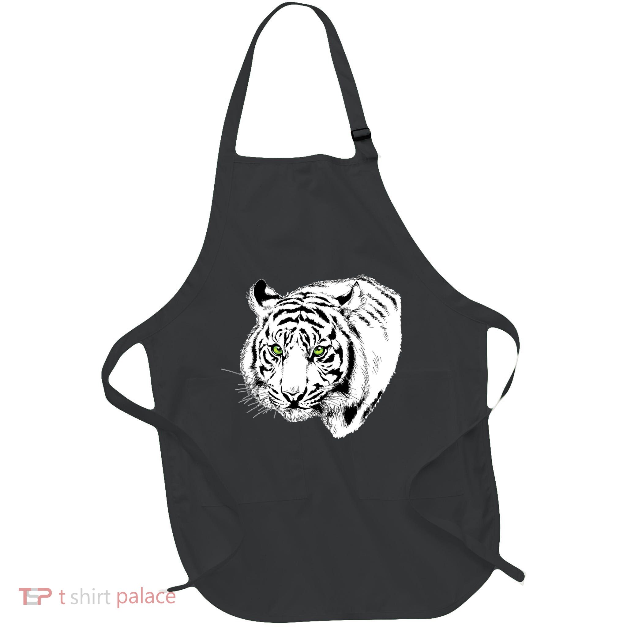 White Tiger Face Full-Length Apron With Pockets