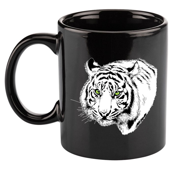 White Tiger Face 11oz C Handle Ceramic Mug