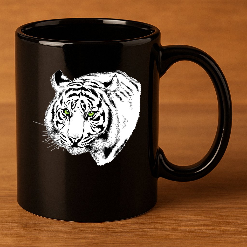 White Tiger Face 11oz C Handle Ceramic Mug