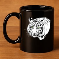 White Tiger Face 11oz C Handle Ceramic Mug