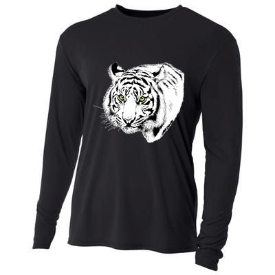 White Tiger Face Cooling Performance Long Sleeve Crew