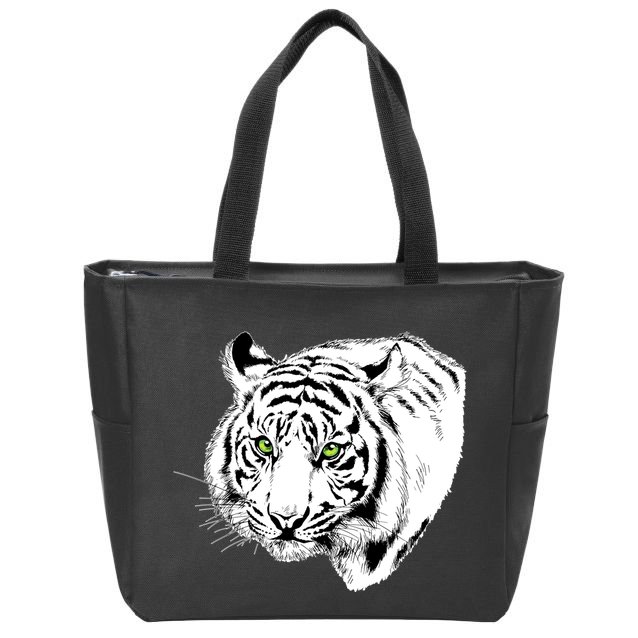 White Tiger Face Zip Tote Bag