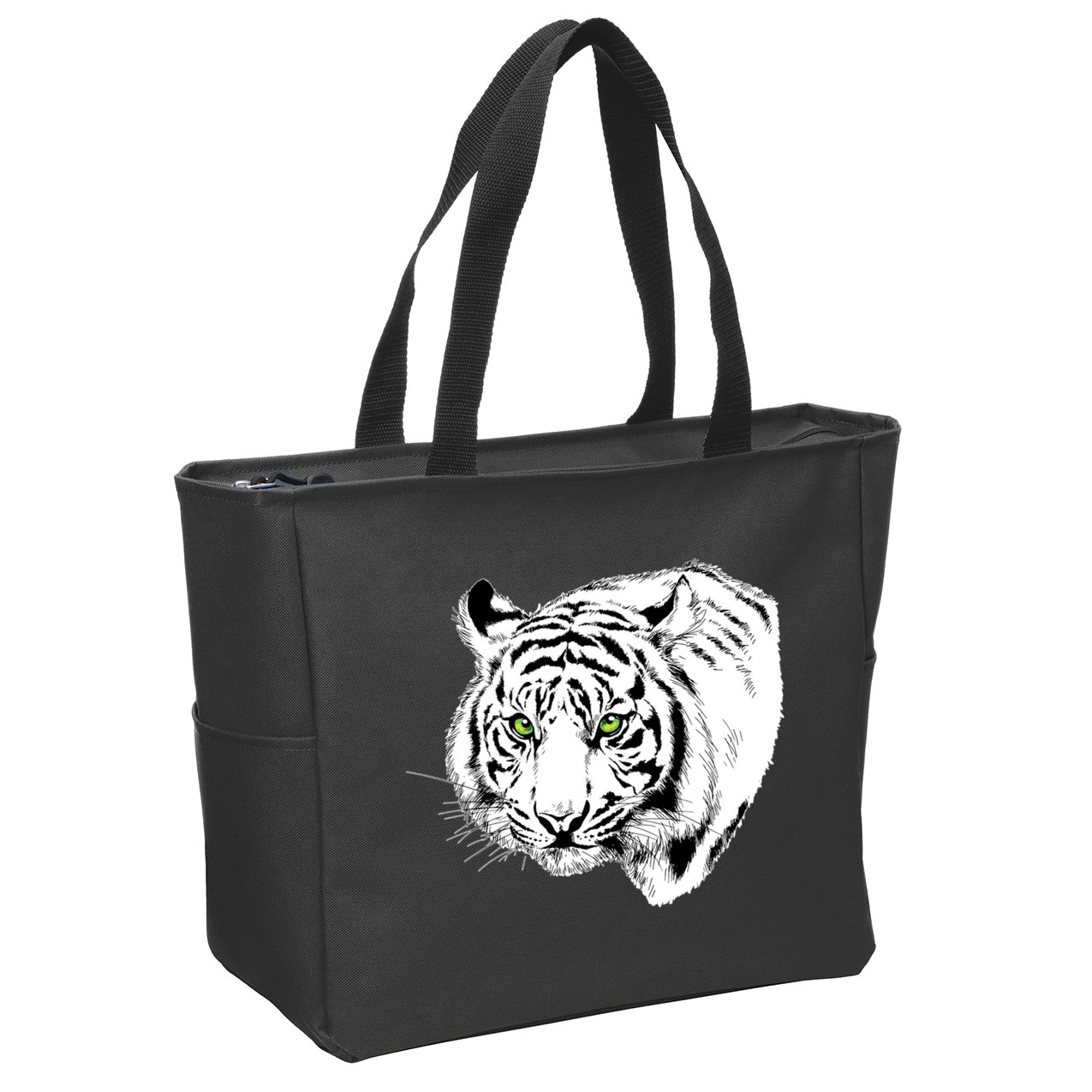 White Tiger Face Zip Tote Bag