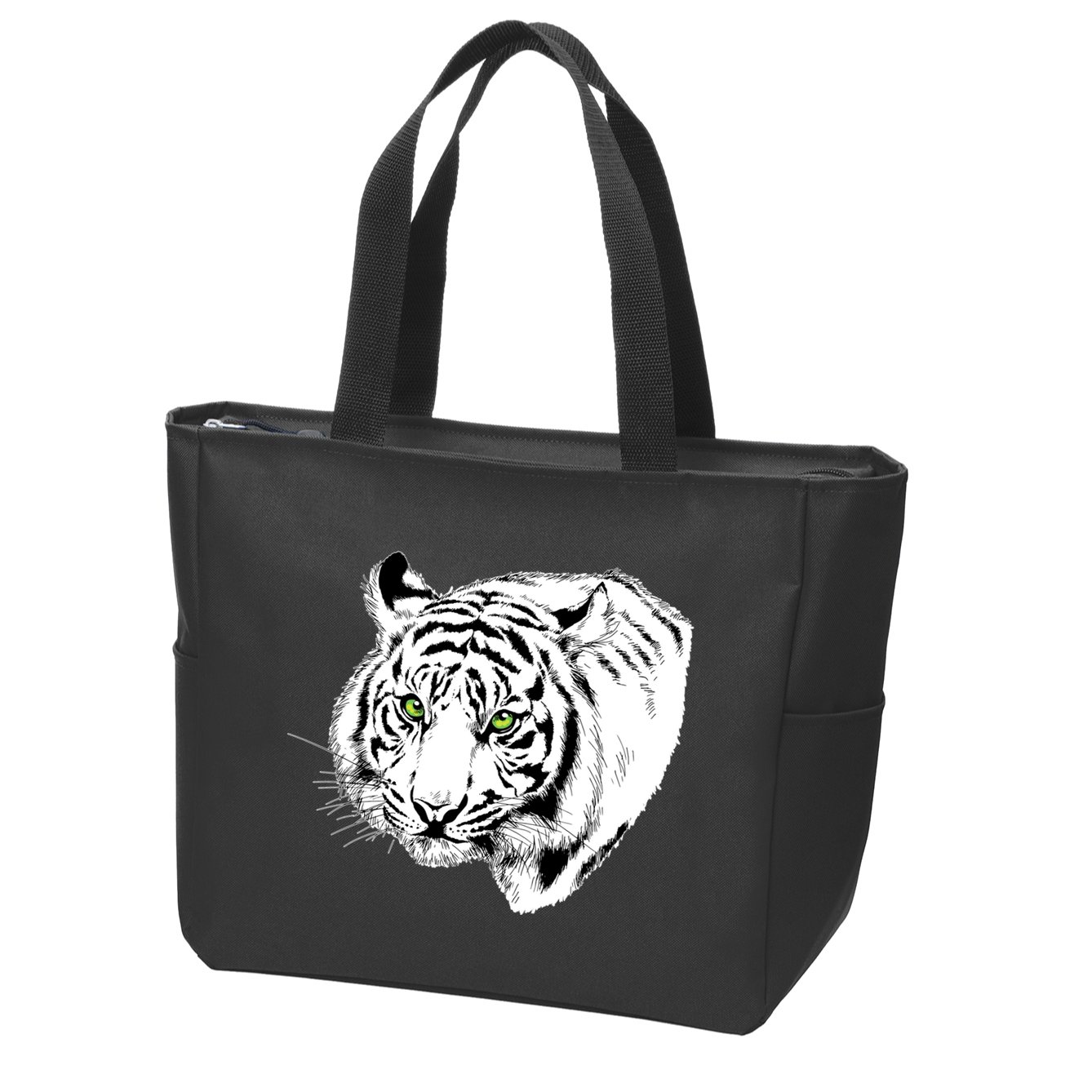 White Tiger Face Zip Tote Bag